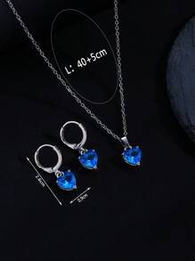 3pcs/Set Heart Shaped Earrings, Ring And Titanium Steel Chain Necklace Jewelry Set For Women, Creative & Fashionable