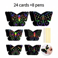 Conjunto de pintura para arranhões Butterfly World com 12/24/36 peças - Conjunto de pintura para arranhões em arco-íris, vem com caneta de madeira e fitas coloridas, adequado para sala de aula, casa, festa e feriado, conjunto de artesanato faça você mesmo, pode ser usado como decoração de bolos