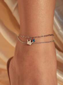 1pc Crown Design Layered Anklet, Best Gift For Her On Valentine's Day, Fashion Anklet, Birthday, Mother's Day, Thanksgiving, Easter Gift