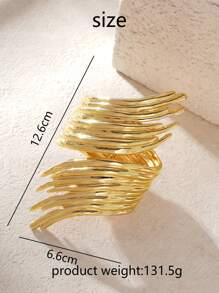 1 pieza Brazalete ancho y liso de oro con forma de ala de estilo vintage elegante para mujer, adecuado para uso diario, fiesta, festival, vacaciones románticas, citas, fotos callejeras, regalo para amigos, familiares, Día de la Madre