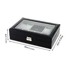 1 pieza Caja exhibidora de 8 compartimientos para relojes y anillos con ventana transparente, almacenamiento de joyas
