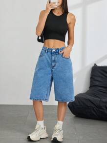 Women's Plain Denim Bermuda Shorts, Simple And Fashionable, Suitable For Summer - Light Wash - View 7