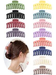 12pcs/Set Minimalist Colorful Hair Clips, Matte Plastic, Mixed Colors, Hollow Oval Design, Claw Clamps, Fashion Hair Accessories Suitable For Women Aged 14+, Everyday Wear