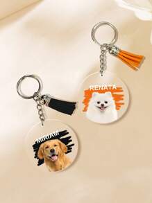1/2Pcs Personalized Pet Photo Keychains Gift, Custom Picture Keychain With Tassels, Customized Name Key Chain, Customizable Acrylic Keyring, 4cm/1.57in, Red/Green/Orange/Black/Purple, Suitable For Party Gifts - Multicolor - View 4