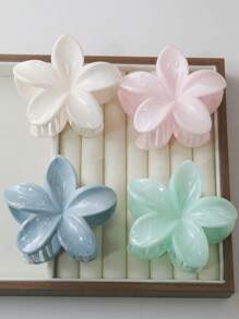 4 件 3.15 英寸优雅多色大理石亚克力花朵发夹，适合女士夏季夏威夷花朵发夹，塑料发夹，时尚优雅，多功能，简约，日常，休闲，派对，通勤，旅行，马尾辫，大号发爪发夹发夹发夹发夹秋冬爪夹发饰适合女士度假装扮 - 彩色 - 查看 1