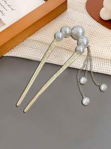 1 件优雅仿珍珠流苏 U 型发夹，高品质发饰，适合发髻、发髻、中国传统服饰，母亲节、斋月、复活节发夹发髻制作器发髻发片发型夹 - 彩色 - 查看 6