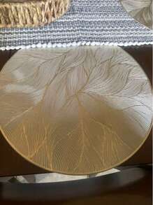 8pcs 38x38cm Round Light Luxury Placemat Gold Round Simple PVC Feather Pattern Placemats Table Mat Home Tea Coffee Dish Coaster Placemat Easy To Clean Wipeable Non-Slip Heat-Resistant Holiday Wedding Party Dining Table Decor - Multicolor - View 7