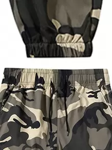 Men's Camo Cargo Pants, Thin Outdoor Drawstring Waist Multiple Pockets, Spring & Autumn - Khaki - View 4
