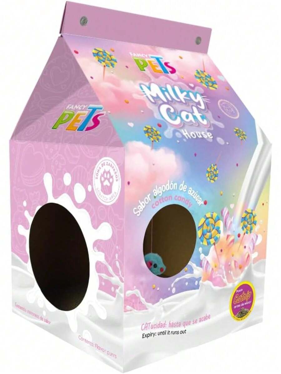 Fancy Pets Casa de Cartón con Rascador para Gatos Milky Cat Algodón de Azúcar - Multicolor - Ver 1