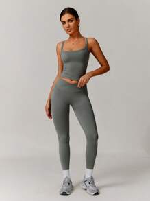 MASKERT Spring And Summer Women's Set, Sports Set, Yoga Set, Vest, Pants Set, Fitness Suit, Sports Suit, Tennis Suit, Exercise, Home Leisure, Comfortable And Skin Friendly - Flint Stone - View 4