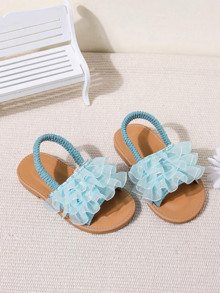 女童日常时尚网眼可爱凉鞋，一体式一脚蹬柔软防滑沙滩鞋，春夏 - 藍色 - 查看 1