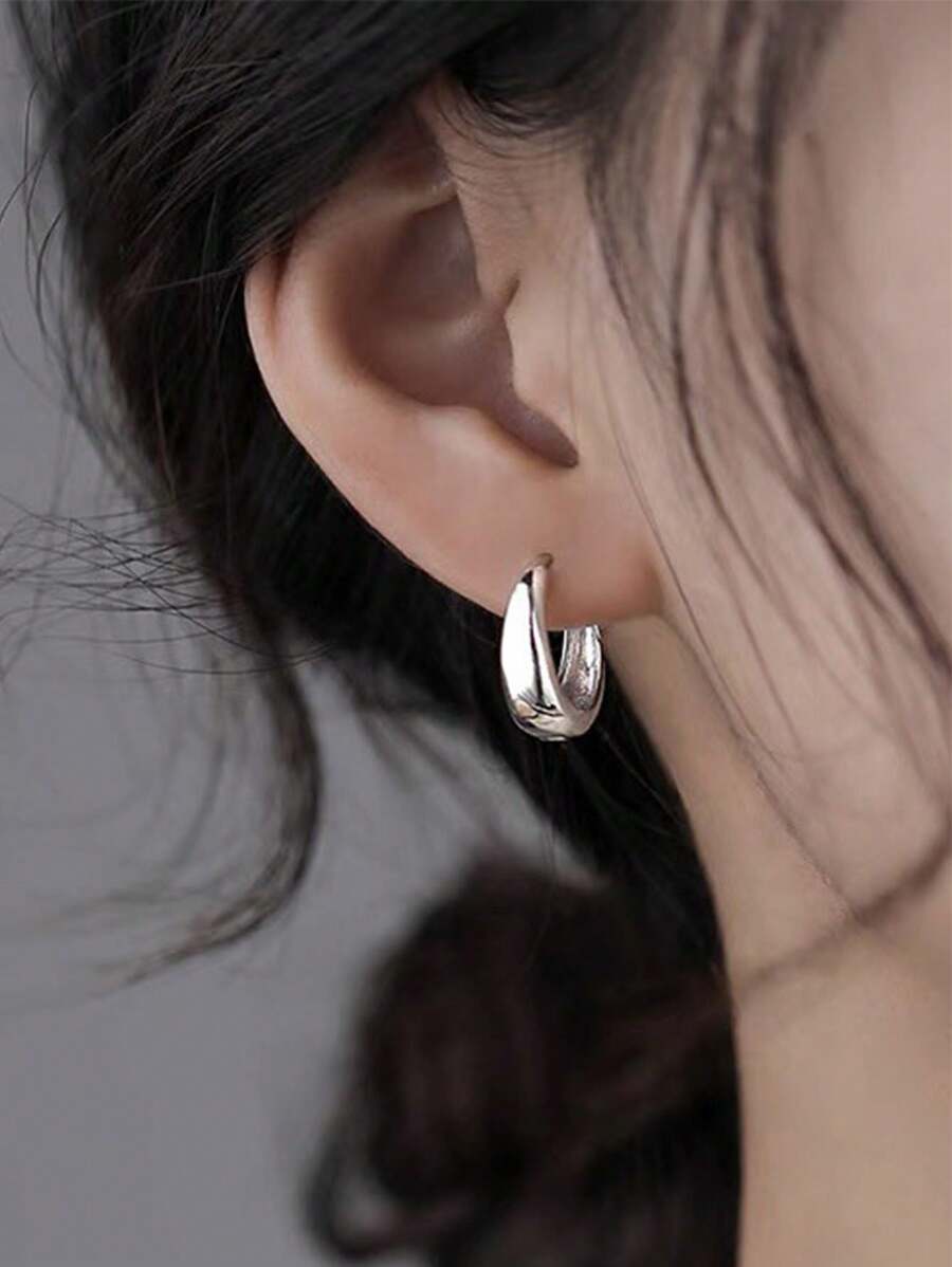 1 对女士银色粗圆环耳环，镂空开口设计，简约朋克个性小圆环装饰珠宝，适合送礼 - 銀色 - 查看 1