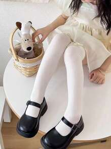 1 Pair Girls Velvet Solid Over-The-Knee Socks With Cute Bow, Stretchy Non-Binding Thin Calf High Socks - Multicolor - View 5