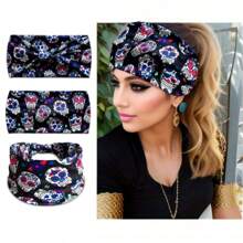 Fashionable Skull Print Twisted Headband, Suitable For Men And Women: Yoga, Fitness, Running, Sports, Sweat-Absorbent, Outdoor Comfortable Non-Slip Sports Headband, Elegant Hair Accessory