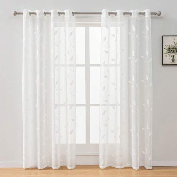 2 peças cortinas transparentes bordadas, cortinas de voile com ilhós, cortinas transparentes com padrão de flores, cortinas semi transparentes para quarto e sala de estar