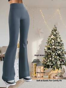 1 Stück Damen High-Waist Figurformende Bootcut Sporthose, geeignet für Yoga, Fitnessstudio, Frühling, Sommer, Herbst