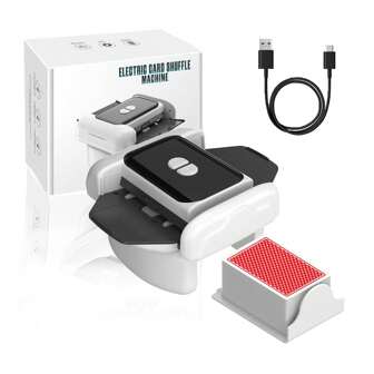 1 st. uppladdningsbar automatisk kortblandare, kan blanda 1–2 kortlekar samtidigt, drivs med typ-C, kompatibel med flera kortstorlekar, automatiskt/manuellt läge, lång batteritid, ABS-material, tystgående och skakfri kortgivare, lämplig för kasinospel, hemmakortspel, klubbspelkvällar, tillämplig på Blackjack/Texas Hold'em/Phase 10/Skip-Bo och andra kortspel
