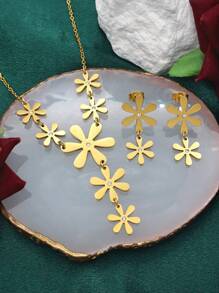Bohemian Vacation Style Women's Jewelry Set, 18K Gold Plated Stainless Steel, Starfish Pendant Necklace & Sunflower Earrings Set, Hand-Polished, Exquisite Design, Perfect Gift For Mother's Day, Birthday, Date, Dance, Festival, Back-To-School Season, And Wedding Occasions