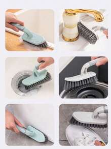 1Pc Multifunctional Bathroom Tile Brush, Plastic Cleaning Brush, Kitchen Decontamination Brush, Hand-Held Gap Brush Corner, With Long Handle, Used To Clean Bathroom, Shower, Tile, Kitchen, Floor Brush, Convenient , A Must-Have At Home