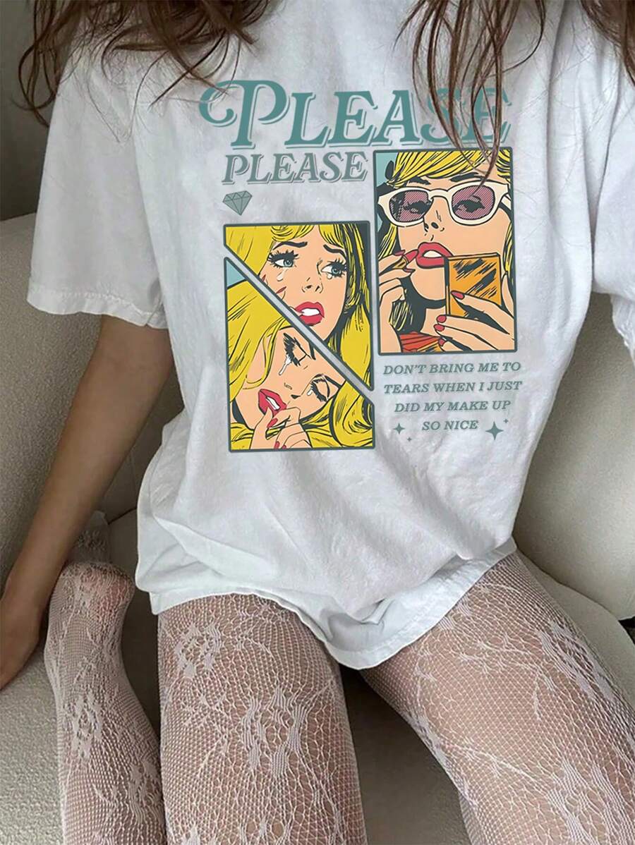 90s Vintage Concert Espresso Print Oversized Crew Neck Short Sleeve T-Shirt, Fashion & Versatile, Suitable For Spring/Summer