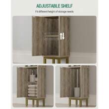Bathroom Storage Cabinet, Small Corner Floor Cabinet With Door And Shelves, Narrow Toilet Paper Cabinet, Bathroom Organizer With Adjustable Shelf, For Small Spaces, White BC08203X - 質樸的灰褐色 - 查看 4