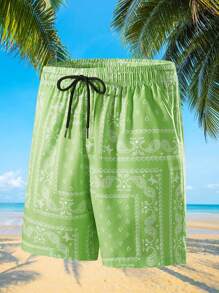 Sunga de Banho de Secagem Rápida com Estampa Floral Masculina - Shorts de Praia Casuais de Poliéster com Bolsos e Cordão na Cintura, Adequado para Verão, Piscina e Atividades ao Ar Livre