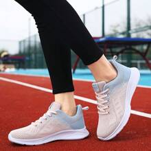 Women's Breathable Lace-Up Casual Sports Shoes, Fabric Material, Lightweight Soft Outsole, Versatile Non-Slip Durable Running Sneakers, All Season - Lotus Root Starch - View 2