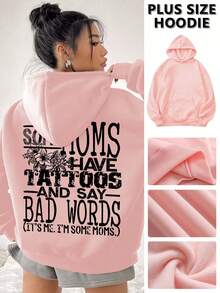 Casual Letter Pattern Printing Hooded Women's Plus Size Fall Clothes, With A Sweet And Gentle Temperament, Fall Tops, Slim And Comfortable Hooded Sportswear, Suitable For Daily Casual Wear, Plus Size Fall Women Clothes