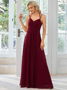 Elegant Chiffon Backless Floral Embroidered Burgundy Bridesmaid Dress