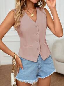 女士优雅商务休闲背心外套夏季 - 藕粉色 - 查看 6