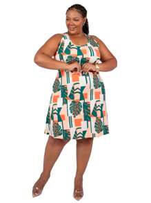 Women's Plus Size Loose Dress - Verde Oliva - Ver 2