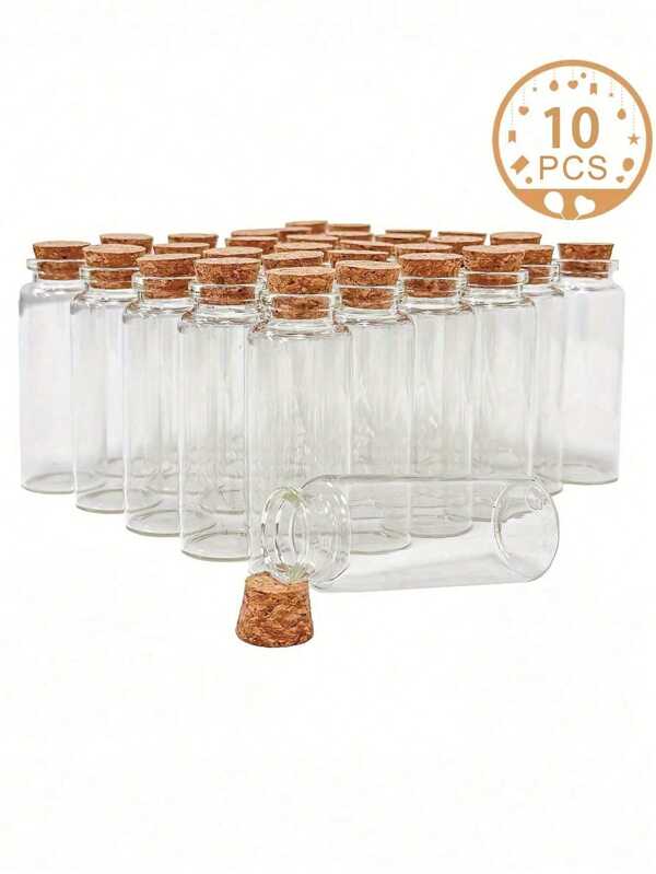 6/10 unidades Botella de almacenamiento mini portátil, prácticos tarros de vidrio con cierre de corcho, botellas de vidrio compactas de alta hermeticidad