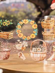 1 Roll PET Vintage Flower Basket Theme Washi Tape, Floral Series Decorative DIY Scrapbooking Materials For Planners/Notebooks/Journals/Diary/Cup/Calendar Etc. -Fresh Creative DIY Collage Scenery Materials
