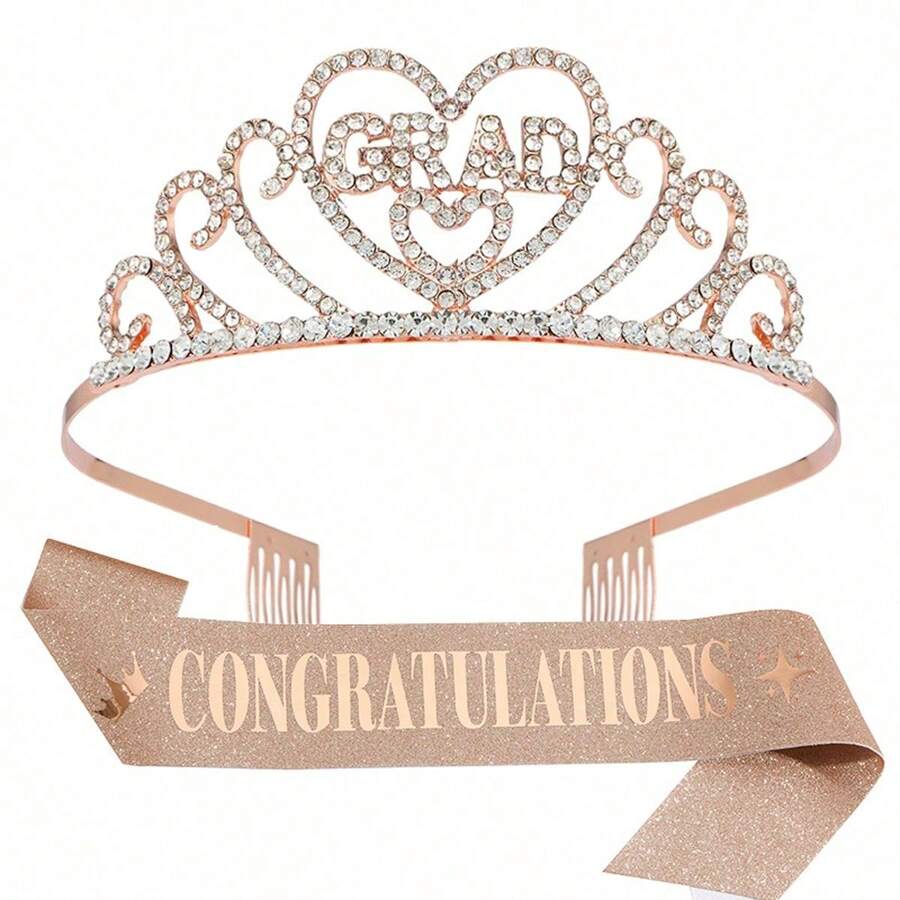 2pcs (1pc Crown+1pc Shoulder Strap) Graduation Party Crown Belt Set ...