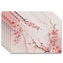 4/6pcs, Insulated, Table Placemats, Peach Blossoms, Cherry Blossom Pattern Printing, Furniture And Restaurant Decoration, Table Placemats, The Size Is 12 * 18 Inches/30 * 45cm, Machine Washable Polyester, Easy To Clean, Suitable For Family Gatherings, Indoor And Kitchen, Very Suitable For Catering - Multicolor - View 21