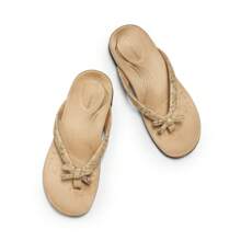 Women's Low Wedge Flip Flops Bow Knot Arch Support Orthopedic Thong Slides Sandals Comfortable Dress Walking Summer Vacation Sandals Shoes - 卡其色 - 查看 6