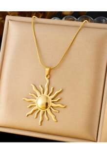 1 件女士 18K 镀金不锈钢太阳形吊坠项链 - 金色 - 查看 6