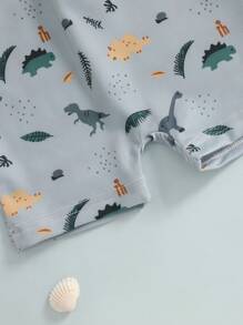 3M-3T Toddler Boys Rash Guard Swimsuit Playsuits Dinosaur/Fish Print Zipper Short Sleeve Sun Protection Bathing Suit With Swim Cap - Grey - View 9