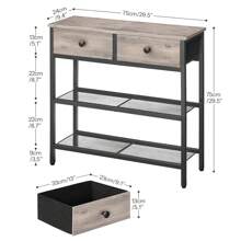 29.5" Narrow Console Table With 2 Fabric Drawers, Small Entryway Table With 3-Tier Storage Shelves, Thin Sofa Table, Side Table, For Living Room, Hallway, Greige And Rustic Brown - Grey - View 8
