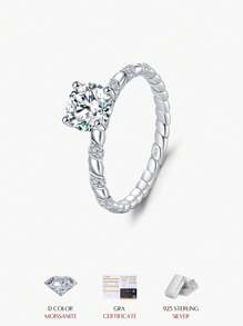 MODIAN 1ct Moissanite 925 Sterling Silver Shiny Twisted Lab-Grown Diamond Wedding Ring, Women's Bridal High-End Jewelry - Silver - View 1