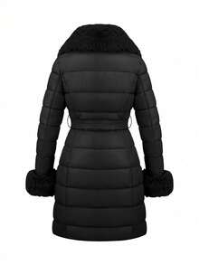 Risissida Women's Simple Versatile Outdoor Commuter Down Jacket, With Fur Collar, Fashion Versatile, Comes With Belt - Black - View 5