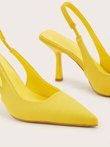 Fall/Winter Pointed Toe Strap High Heel Sandals, Simple Design Suitable For Party, Commute, Summer, Yellow,Elegant