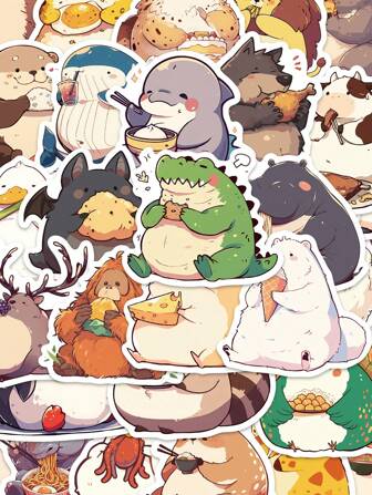 50 Pcs Cute Fat Animal Simple Doodle Stickers, Suitable For Decorating Phone Case, Tablet, Laptop, Refrigerator, Bedroom, Wardrobe, Holiday & Birthday Gifts, Award Stickers
