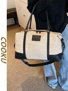 Fashionable Color Block Style Travel Bag With Large Capacity, Can Be Carried By Hand, Shoulder Or Cross-Body, Suitable For Short-Term Travel, Vacation, Gym And Other Occasions Back To School School Bag Travel Essentials Travel Organizer For Beach Summer Vacation Holiday Essentials Holiday Travel Accessories - Black - View 10