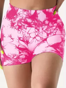 4 Piece Tie Dye Fitness Shorts For Women, High Waist Yoga Workout Booty Lifting Shorts - Multicolor - View 2