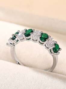 Stylever 1 pezzo Anello in argento sterling 925 semplice e geometrico con zirconi lucidi, gioielleria basic da donna, anello singolo, regalo di compleanno, per feste e ricevimenti per ragazze