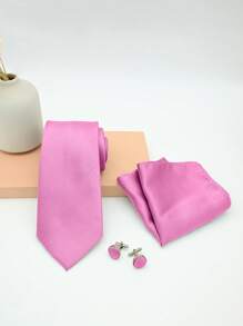 1 套男士 8 厘米纯色提花领带、口袋巾、袖扣 3 件套、正装颈部配饰套装 - 彩色 - 查看 17