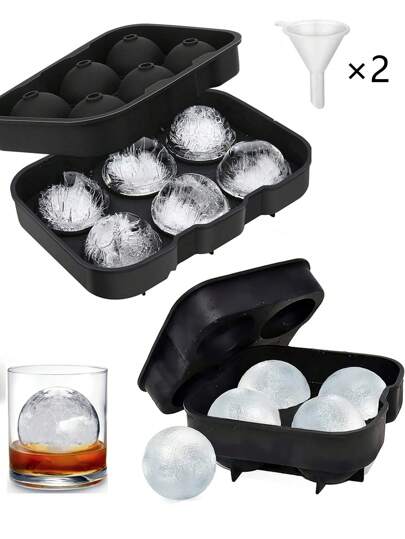 1PC 4/6 Grid Whiskey Ice Ball Making Tray With Lid Round Ice Cube Tray Kitchen Ice Tray Silicone Mold Big Sphere Whiskey Ice Cube Tray For Beverage Beer Cocktail