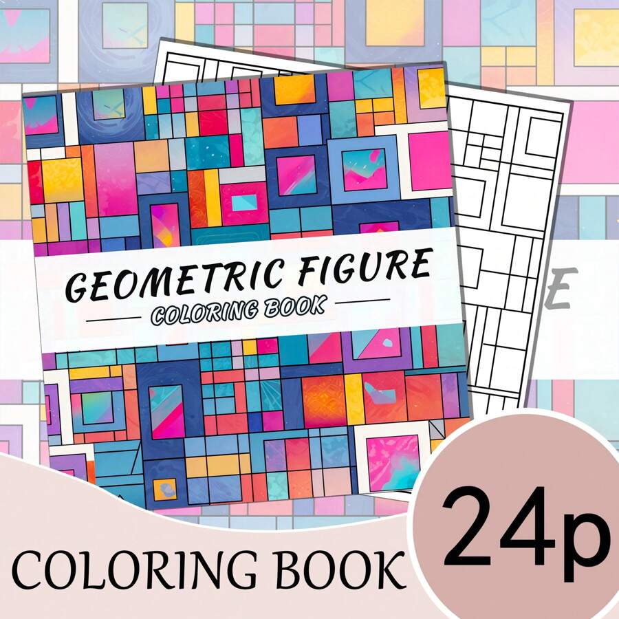 1 pieza Libro para colorear de adultos con patrón geométrico, papel talla grande grueso actualizado de 120g, versión 2025, 7.9*7.9 pulgadas, 24 páginas, impresión de un solo lado, patrones elegantes, regalo relajante para el Día de San Valentín, cumpleaños, Pascua y otras fiestas