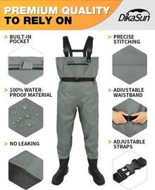 Waterproof Fishing Waders For Men Women| 2-Ply Nylon/PVC Chest Wader With Boots For Duck Hunting & Fly Fishing| Lightweight Bootfoot Waders - Grey - View 5